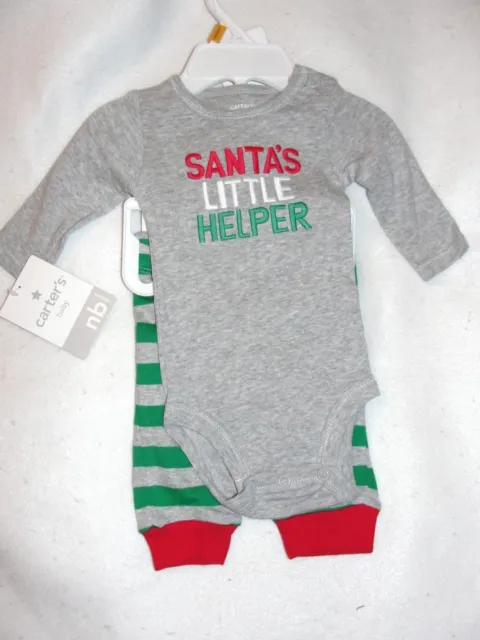 Infant Boys Carters "Santas Little Helper" One Piece & Pants Set - Newborn - NWT