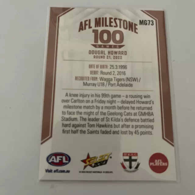 2023 AFL SELECT FOOTY STARS MILESTONE 100 GAMES Dougal Howard St Kilda Saints 2