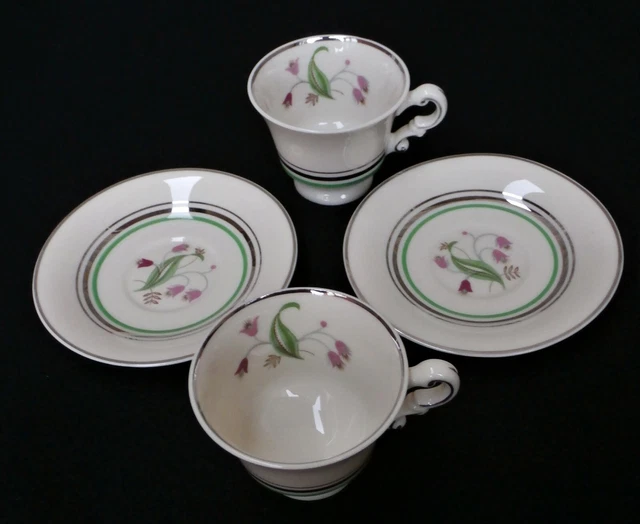 Syracuse China Old Ivory CORALBEL Cup Saucer Set Virginia Shape Platinum USA
