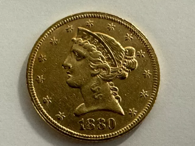 Goldmünze 5 Dollars USA 1880 Liberty Head, Gold 8,34 gr.