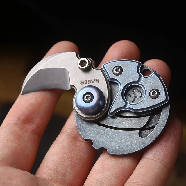 Mini Small Size Coin Keyring Keychain Titanium D2 Steel Blade Pocket Knife Gift