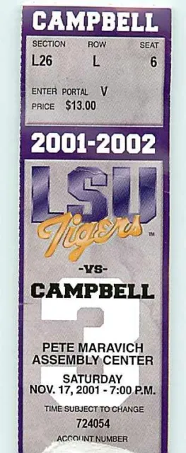 Ticket College Basketball Campbell 2001 - 02  11.17 - LSU Tigers