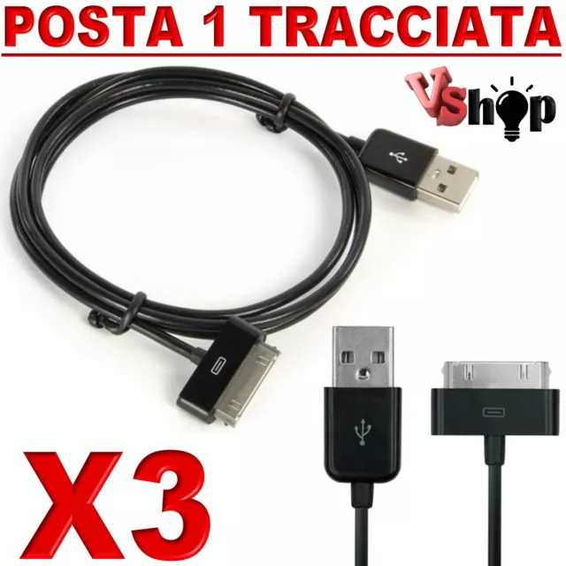 3 Cavetto Cavo USB NERO Per iPhone 4/4S iPod Touch 4 iPad 2/3 Connesione Dati PC