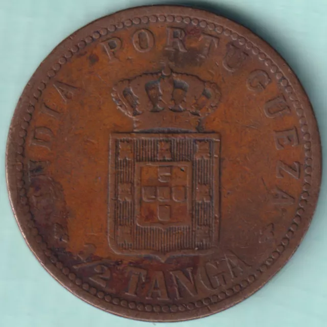 Portuguese India Goa Carlos I 1/2 Tanga Rare Copper Coin