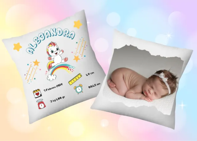 Funda de cojines personalizados con foto ambas caras para recién nacido 