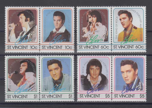 San Vicente 1985 a los 50. Geb. de Elvis Presley juego 8 valores (4 pares) **