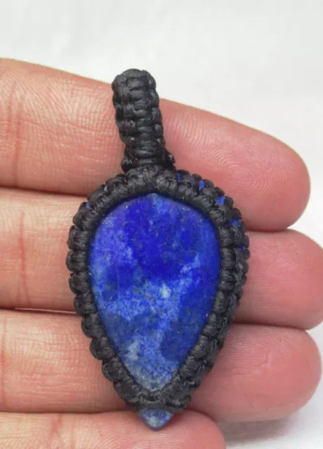 Natürlich Lapislazuli 49.20 Karat Baumwolle Gewachst Schnur Makramee Anhänger J