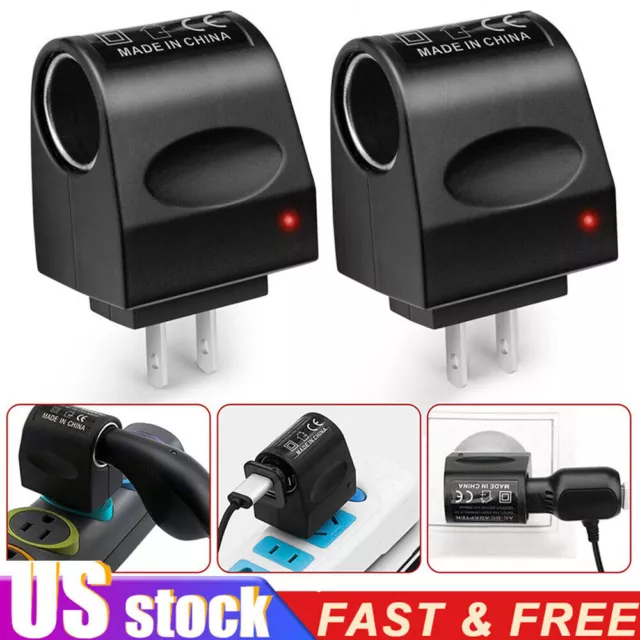 2PC 110V-240V AC Plug To 12V DC Car Cigarette Lighter Converter Socket Adapter