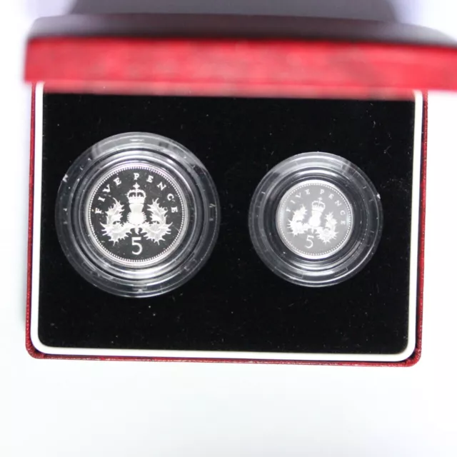 1990 UK Great Britain 5 Pence 5p Silver Proof 2-coin set  (3330894/E3)