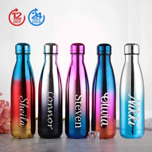 Personalised Engraved Water Bottle Vacuum Insulated Stainless Steel Custom Gift