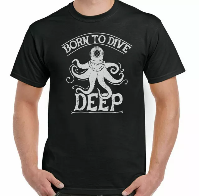 Born To Dive Deep Divertente da Uomo Immersioni T-Shirt Kit Equipment Polpo