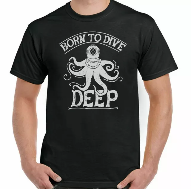 Kit T-shirt subacquea divertente da uomo Born To Dive Deep attrezzatura subacquea polpo