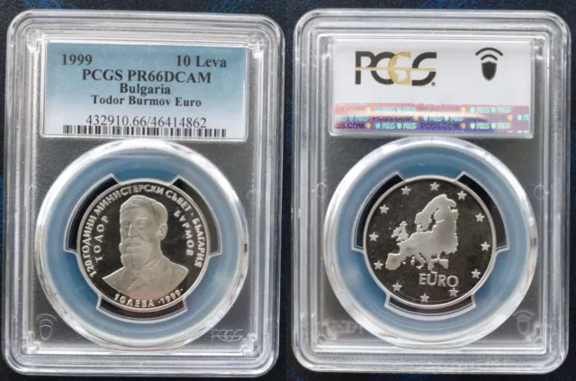 Bulgaria Silver Proof 10 Leva Coin 1999 Year Km#248 Todor Burmov Euro Pcgs Pr66