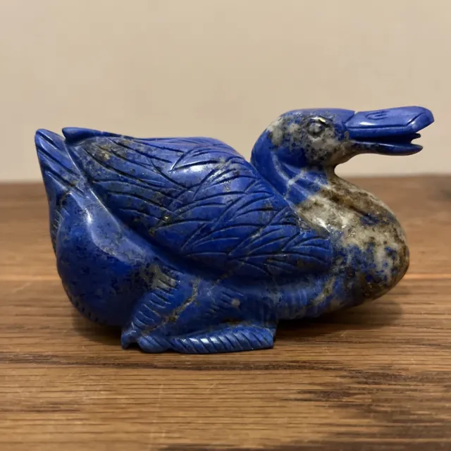 Fine Mid Century Chinese Carved Lapis Lazuli Duck Figurine 4.5” Long 500g