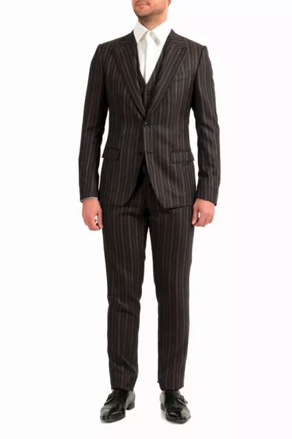 Dolce & Gabbana Men's 100% Wool Striped Two Button Three Piece Suit