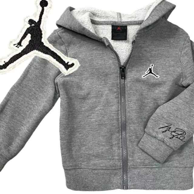 Jordan Zip Up Hooded Jacket Toddler 2T Embroidered Signature Grey Gray