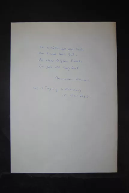 Kasack Hermann - Schriftsteller - Eigenhändiges Gedicht mit Unterschrift - 1962