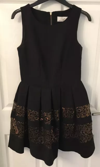 Ladies Black/Gold Sleeveless Closet Fit And Flare Dress - Size 10