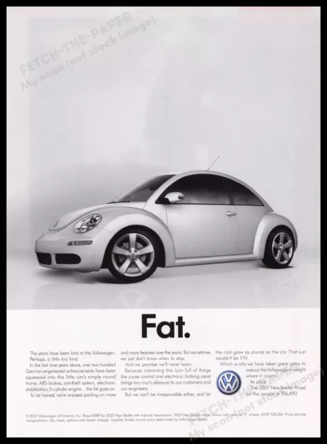 Volkswagen Beetle Car 2000s Print Advertisement Ad 2007 "Fat"