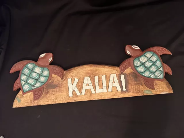 Kauai  Wood Carved Door Sign with Turtles Hawaii Souvenir Beach Theme Tropical
