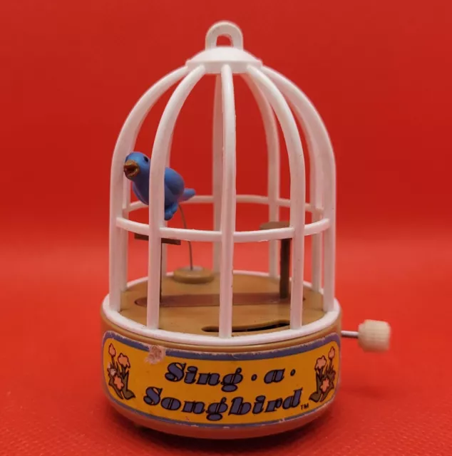 Vintage Tomy Sing A Songbird Bird In Cage Wind-up Toy Works Chirps Moves 3" (S3)