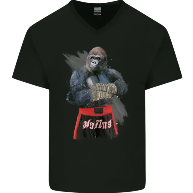 T-shirt da uomo Gorilla Fighter MMA arti marziali Muay Thai collo a V cotone