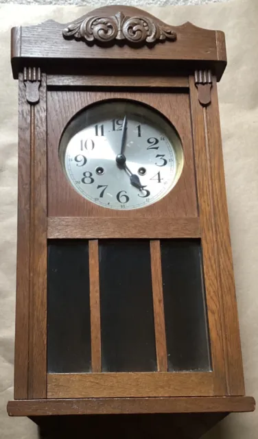 Antique German Mauthe Wall Clock With Key & Pendulum, Needs Service