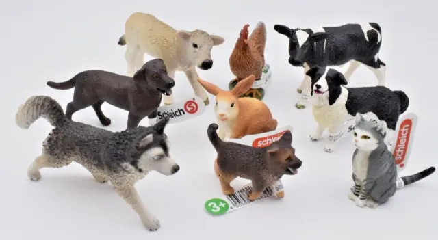 Schleich Farm World lot with 9 different Animals. Dogs, Cat, Rabbit. Germany