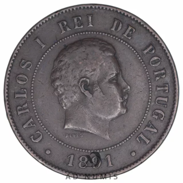 Portugal 20 Reis 1891 Carlos I Bronze coin Portuguese