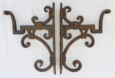 2 Vtg. or Antique Ornate Gothic Style Hammered wrought Iron Wall Mount Bracket's