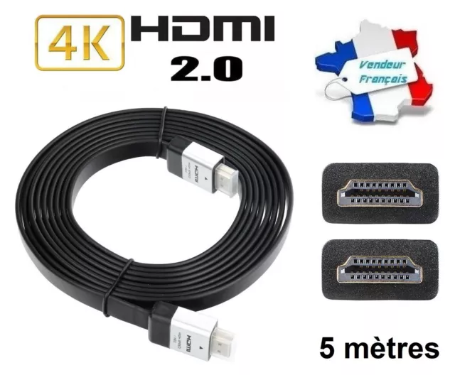 Câble HDTV Plat HDMI Haute Vitesse 4K Ultra HD Ethernet vers 2.0 Longueur 5m