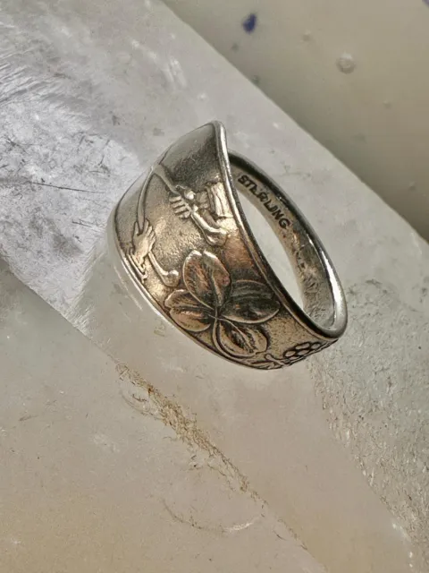 Spoon ring four leaf clover band size 7 wishbone good luck floral sterling