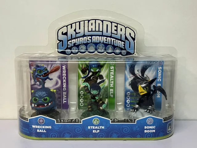 Skylanders Spyros Adventure 3 Pack Wrecking Ball Stealth Elf Sonic Boom Opened