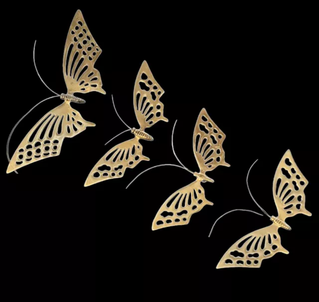 Vintage Set of 4 MCM Mid Century Solid Brass Butterflies Wall Decor Hanging Art