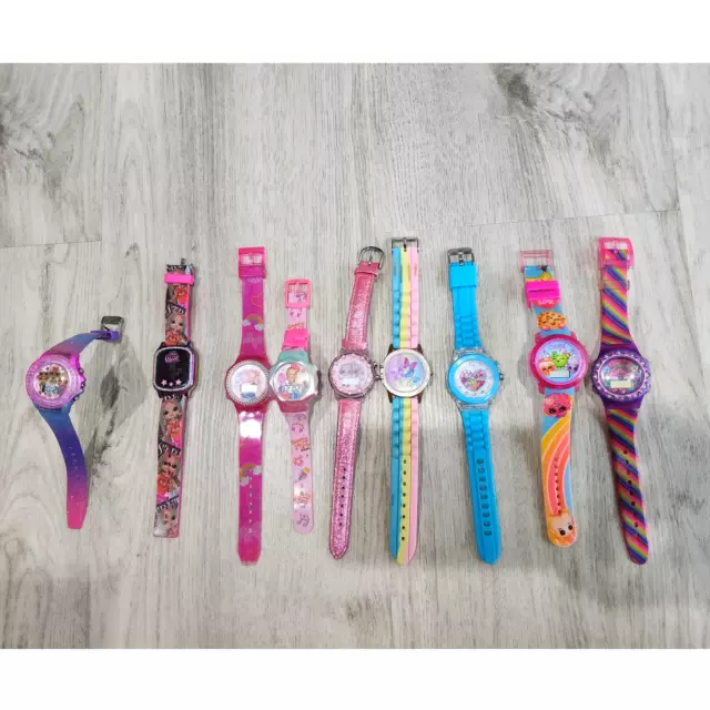 Lotto 9 orologi ragazze arcobaleno JOJO LOL Surprise Shopkins SPK Trolls LED lampeggianti