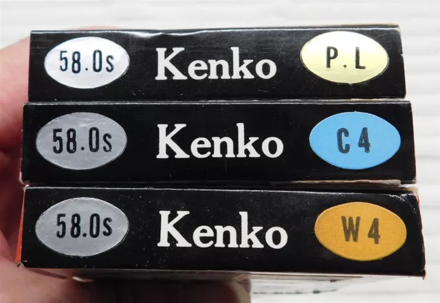 Vintage Three Different Kenko 58mm Filters PL, C4, & W4 All 3 For One Price