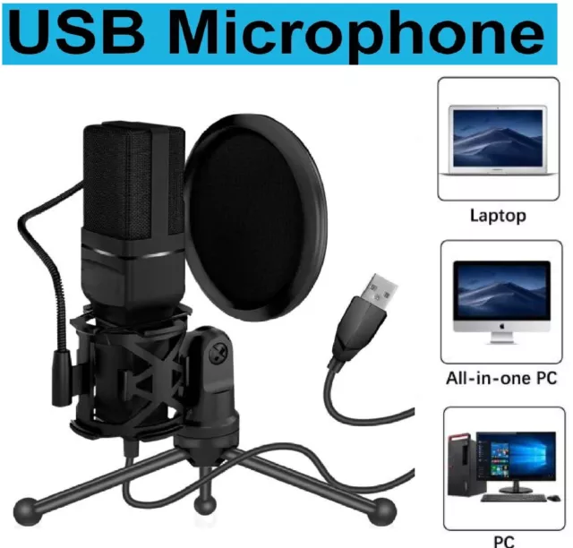 USB Microphone PC Microphone USB Condenser Recording Gaming Mic Stand Desktop AU