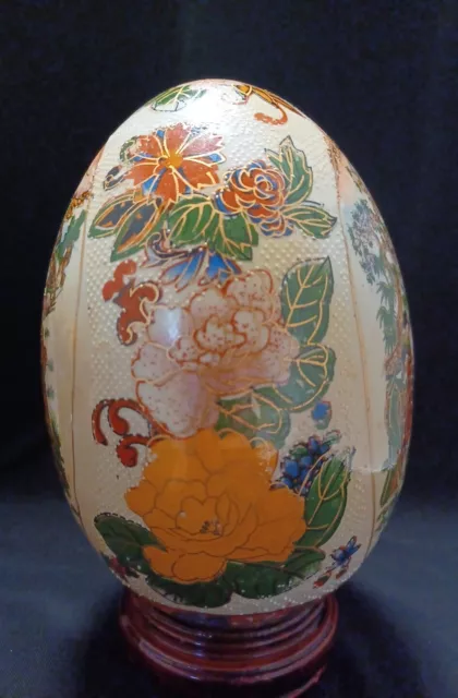 Geisha Girl SATSUMA Style 6.75" Floral Egg Japanese Oriental Porcelain W/Stand 2