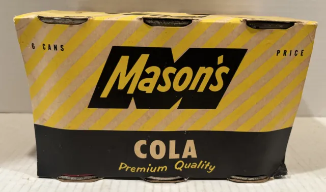 Vintage Mason’s Cola 6 Pack Carrier Zip Top Flat Cans RARE DA-CAM-PAK