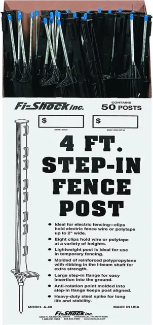 Zareba A-48B 4-Inch Step-In Fence Post - Electric System 50 Black Posts