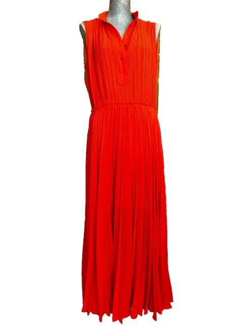 Cedric Charlier - Pleated Sleeveless Dress With Button Up Neck - Orange Size 10