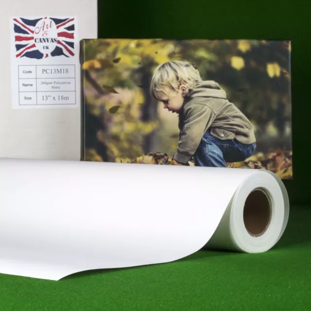 13" x 18m 280gsm Inkjet Poly Canvas Roll Matte, Water Resistant, Brilliant White 2