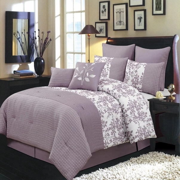 12pc Purple/White Floral Design Comforter & Sheet Set Cal King