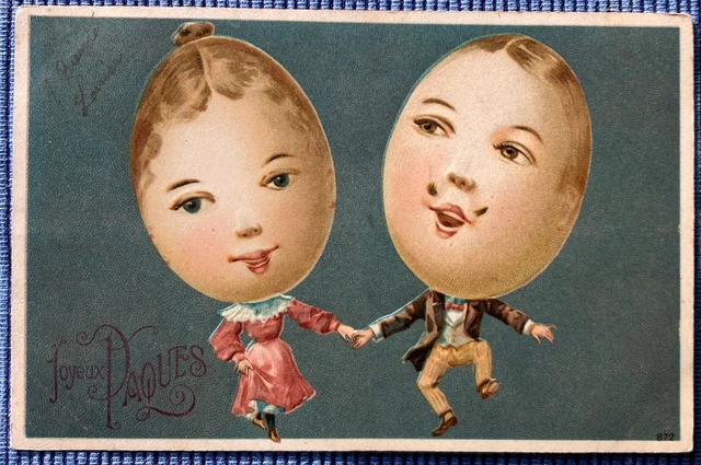 CPA Fantaisie JOYEUSES PAQUES Portrait Femme Ruban rose Oeufs HAPPY EASTER 1906