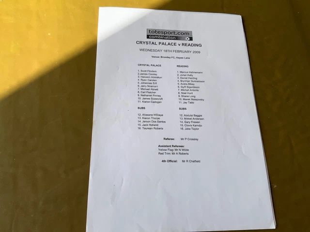 Rr Vs R CRYSTAL PALACE V Reading reserves football combination programmes 2008 ...