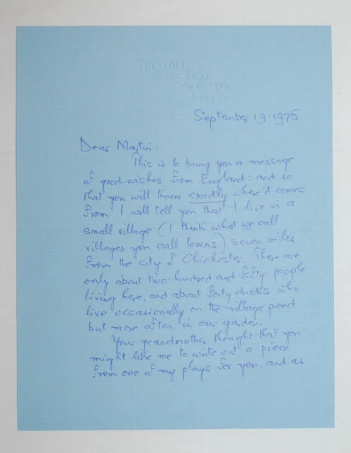 Hand Written LETTER SIGNED by CHRISTOPHER FRY playwright + Photo Autographed