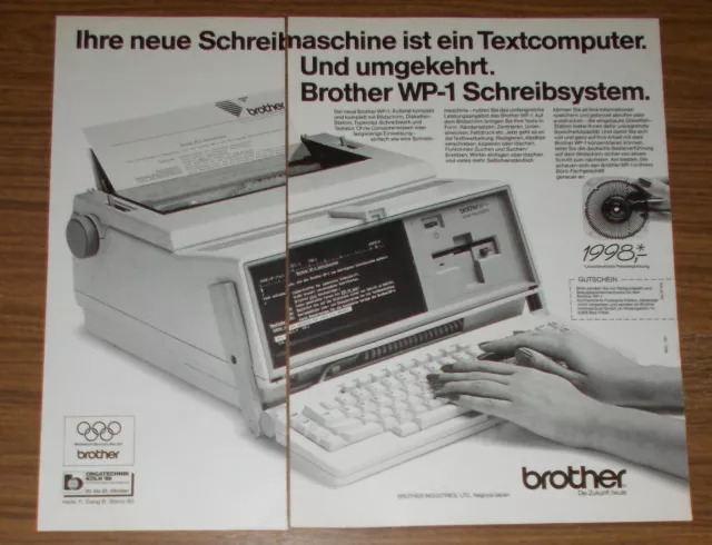 Seltene Werbung BROTHER WP-1 Word Processor Schreibsystem Textcomputer 1988