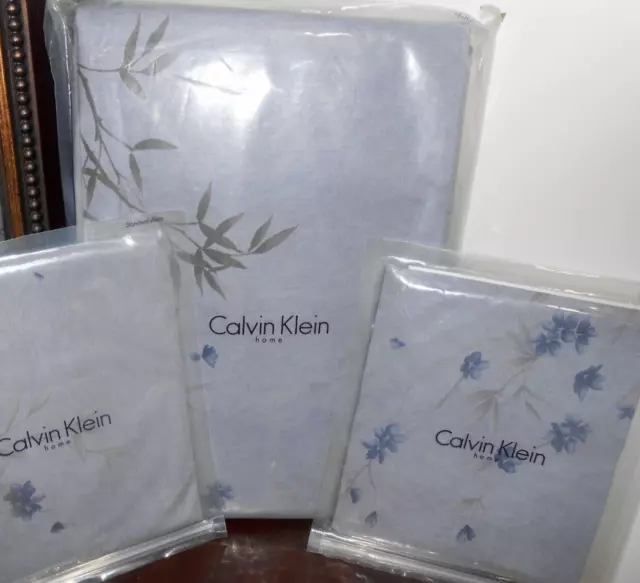 New 3pc CALVIN KLEIN BAMBOO FLOWERS QUEEN Duvet Cover SHAMS SET