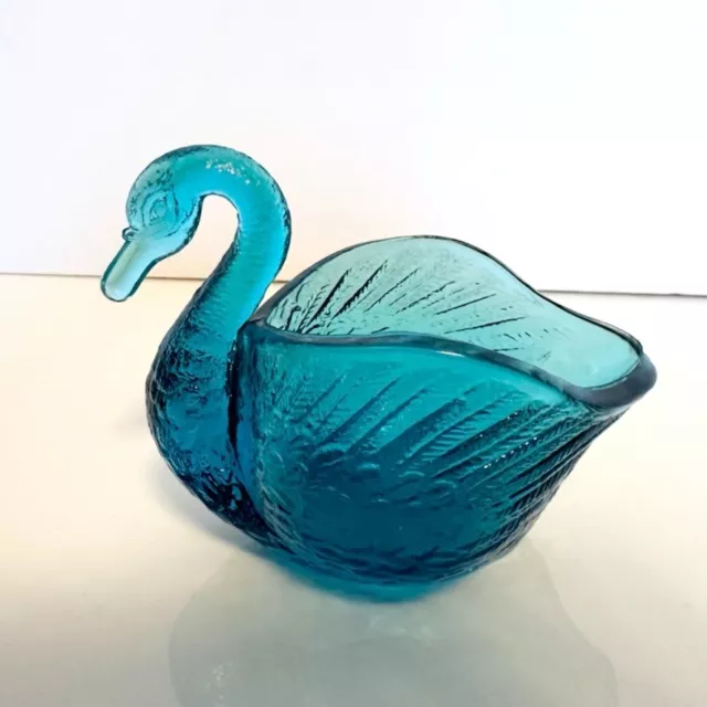 L.E. Smith Blue/Aqua Glass Swan Open Back Decorative/Trinket/Candy Dish