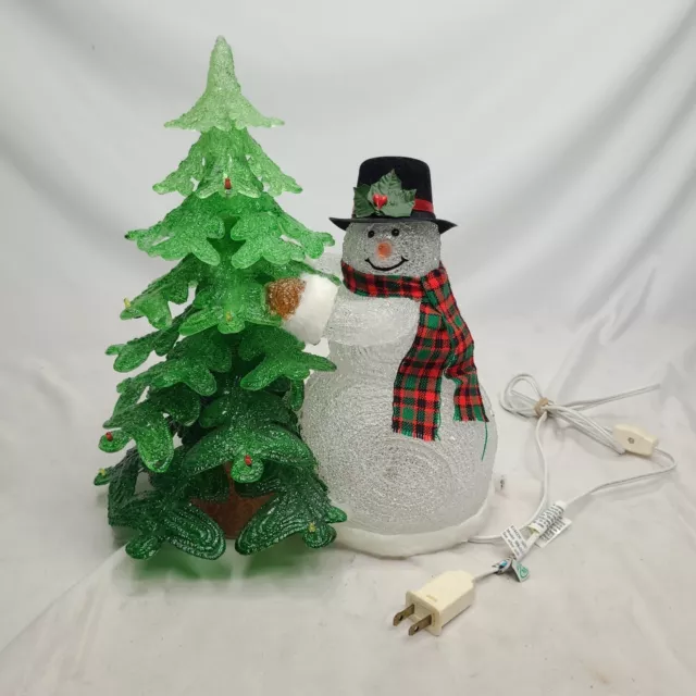 Vintage Acrylic Resin Snowman and Tree Holiday Lamp Light Up Christmas Tree